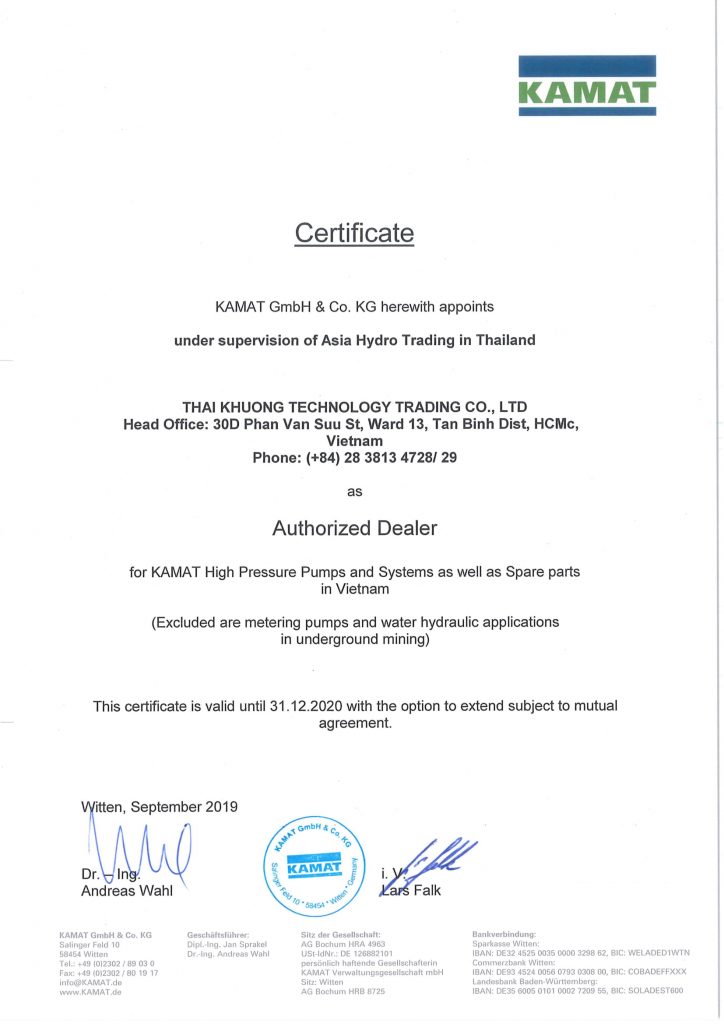 KAMAT Product distribution certificate