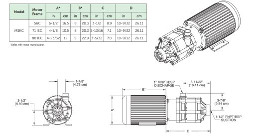 Kích thước thân bơm dòng MSKC