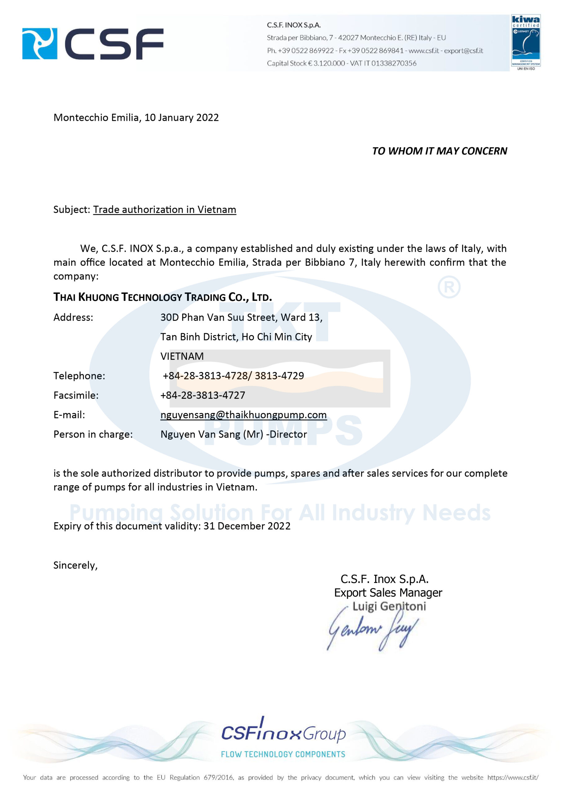 CSF Certificate