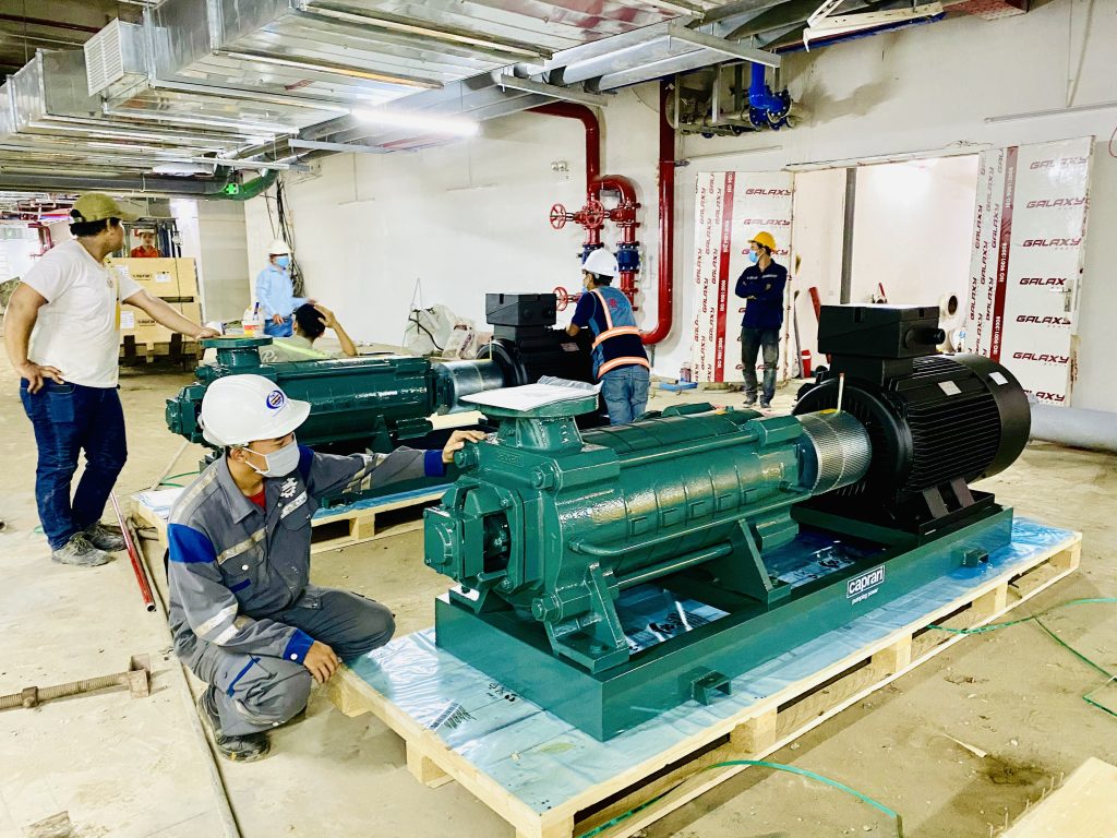 Cấp bơm ly tâm đa tâng cánh Caprari cho hệ PCCC toà nhà ở Quận 7 toanhaquan7