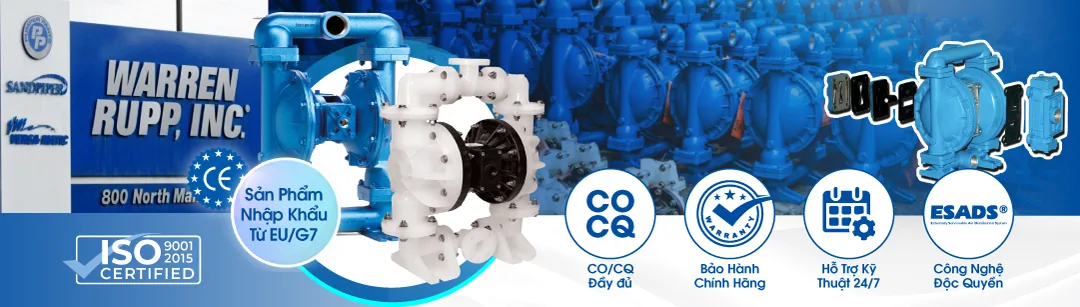 Thái Khương Pumps Chung Tay Đẩy Lùi Bơm Sandpiper Giả 1 Banner các đặc điểm của bơm Sandpiper chính hãng