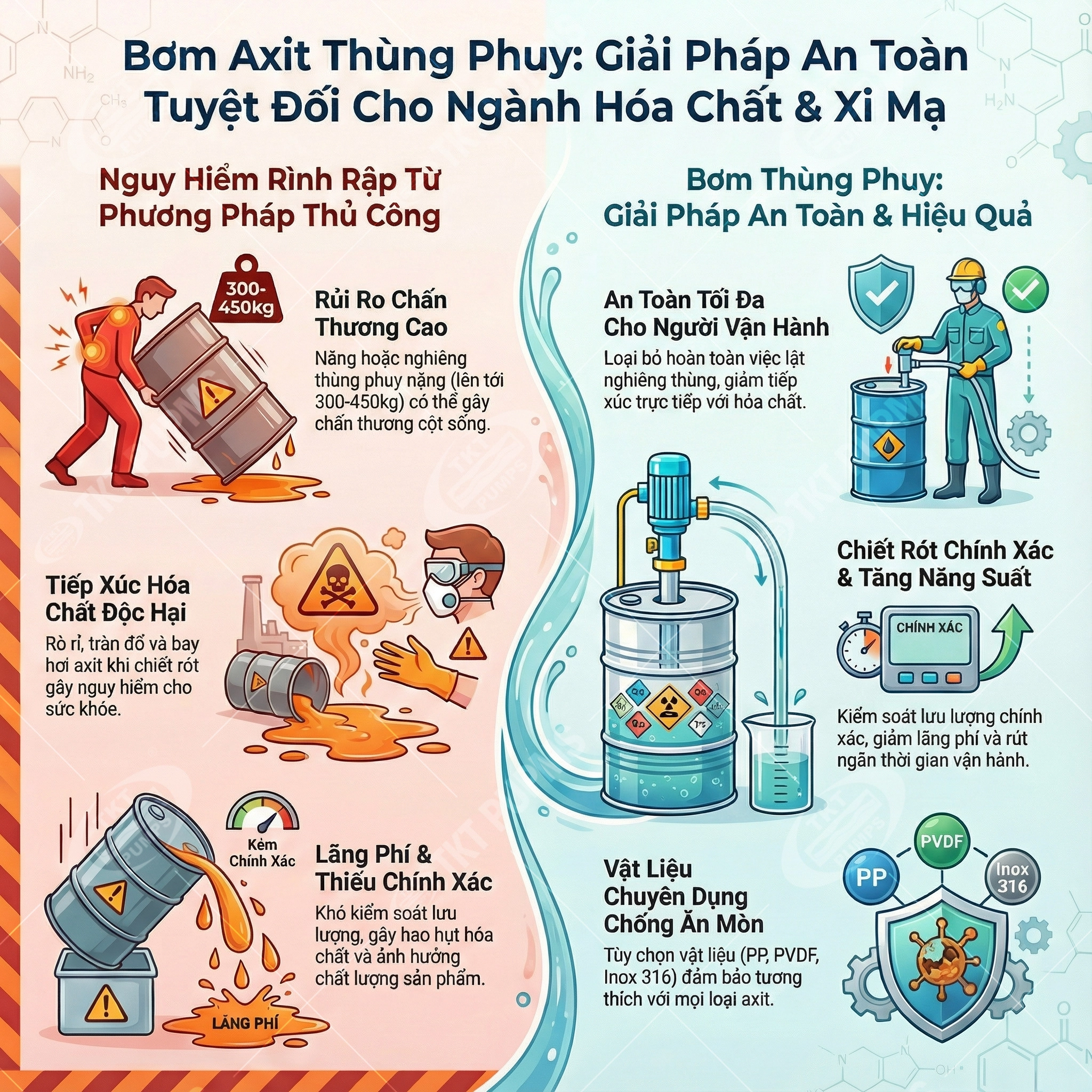 Bơm thùng phuy hóa chất FTI USA chuyên dụng cho axit đậm đặc và dung môi