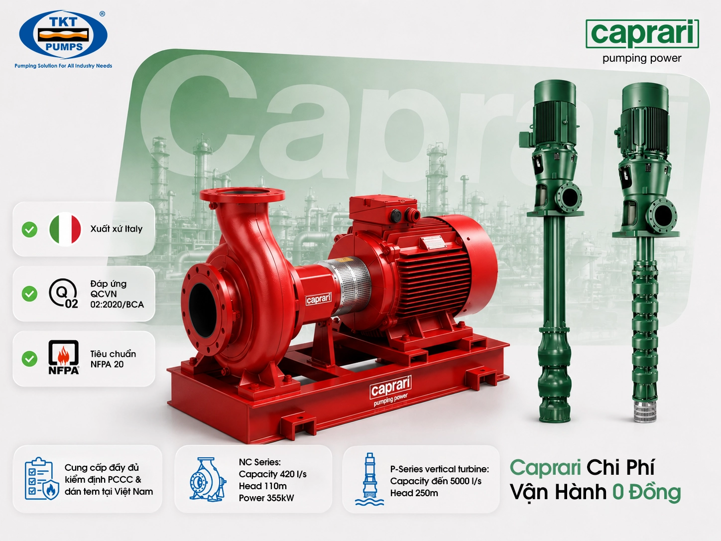 Giải Pháp Bơm PCCC — Caprari · QCVN | TKT Pumps 11 Caprari Fire Pump Family: NC Series Red and P-Series Green Vertical Turbine Pump