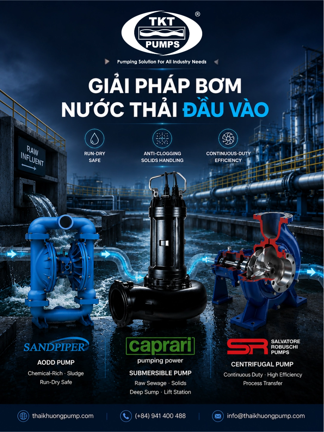 Công đoạn 1 — Influent intake · Lift station submersible