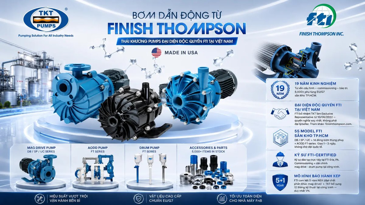 Bơm ly tâm dẫn động từ FTI - Hàng kho 10 Finish Thompson, thương hiệu bơm Mỹ do TKT phân phối độc quyền
