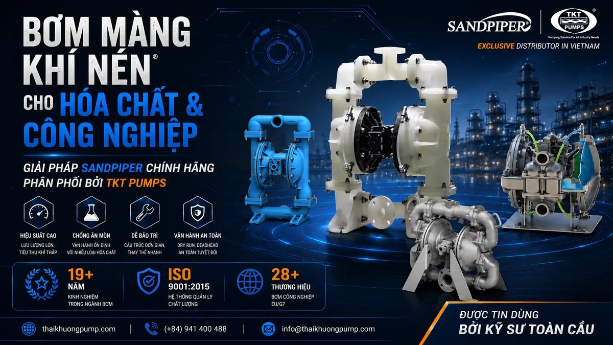Cách chọn vật liệu cho bơm màng khí nén AODD: góc nhìn từ kỹ sư ứng dụng 8 Thương hiệu Sandpiper — bơm màng khí nén AODD cho hóa chất, sơn và môi trường