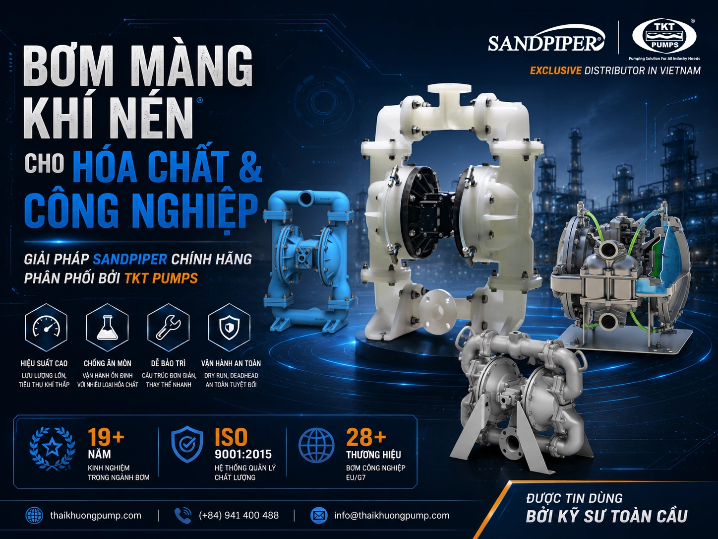 Bơm màng khí nén AODD — Sandpiper, Finish Thompson, Abel