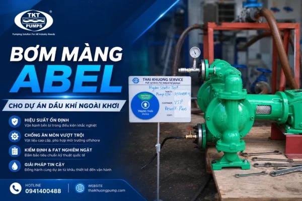 Thumbnail bài dự án — cụm bơm màng ABEL tại xưởng Thái Khương Services, dự án dầu khí ngoài khơi