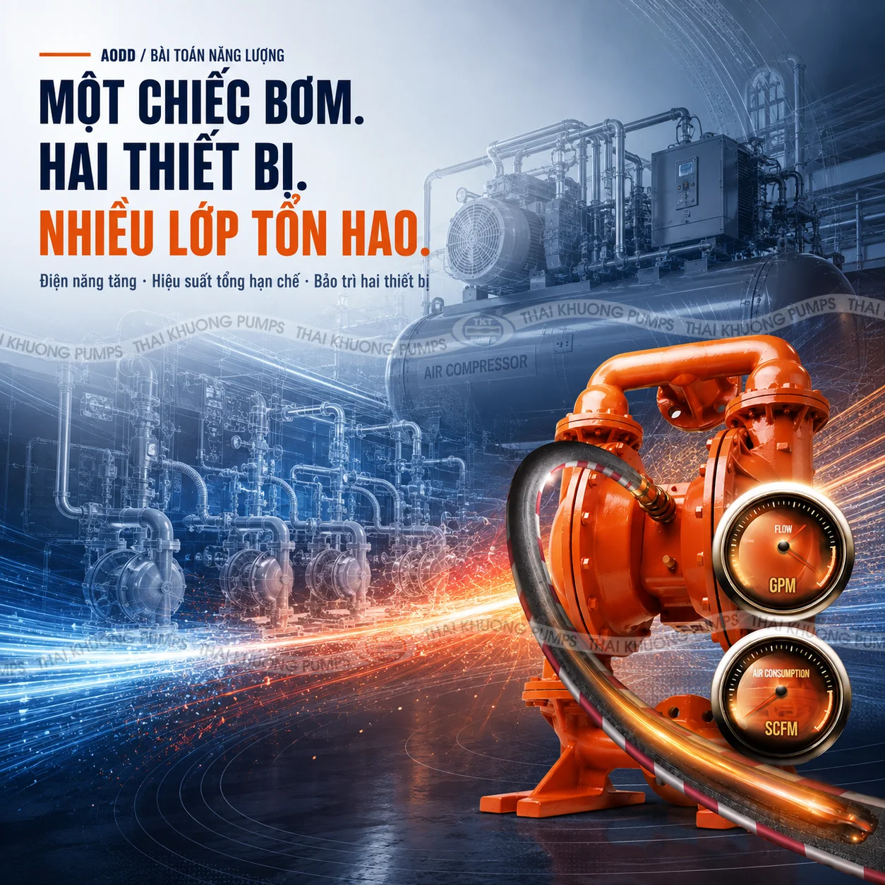 Bơm màng khí nén đặt trước phòng máy nén khí