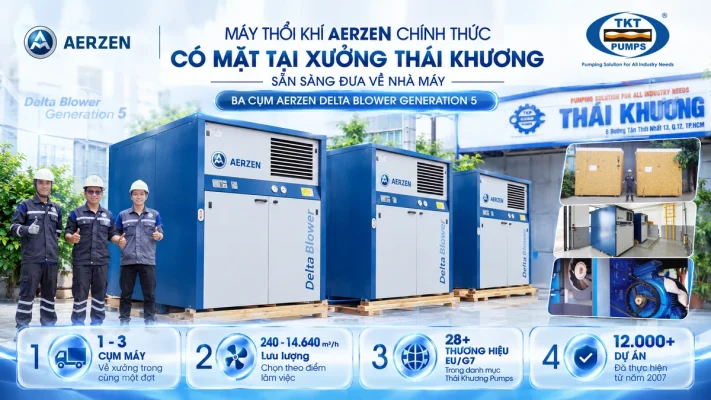 Máy thổi khí Aerzen Delta Blower Generation 5 chính thức có mặt tại xưởng Thái Khương, ba cụm máy và đội ngũ kỹ sư
