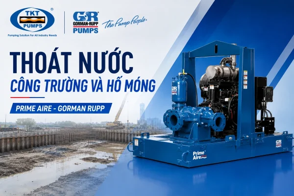 Thoát nước công trường và hố móng: 4 dữ kiện cần biết trước khi chọn bơm Prime Aire - Gorman-Rupp 11 Cụm bơm mồi khô Prime Aire của Gorman-Rupp đặt cạnh hố móng đang thi công
