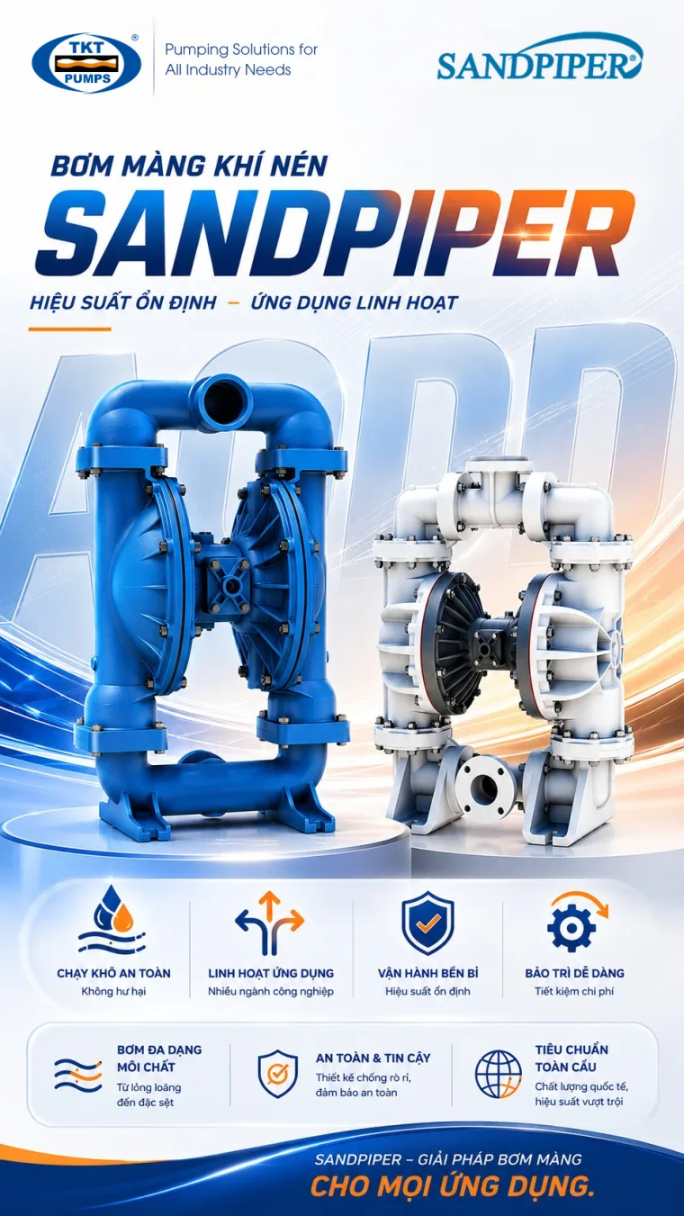 Bơm màng khí nén Sandpiper — hiệu suất ổn định, ứng dụng linh hoạt | TKT Pumps
