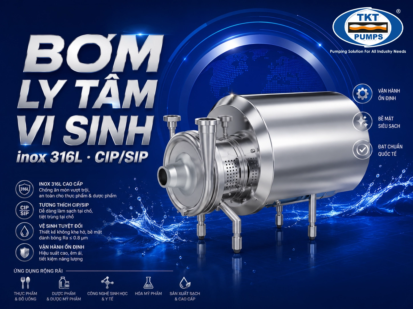 Ảnh hero: bơm vệ sinh CSF Inox AISI 316L EHEDG/3-A (vùng graphic design)