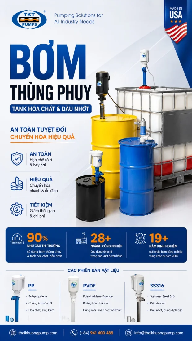 Bơm thùng phuy — tank hóa chất & dầu nhớt | Finish Thompson